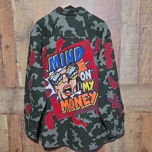 Upcycled Free Assembly Camo Jacket with Graphic Design